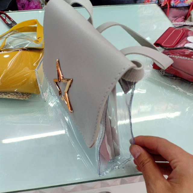 韩版透明两件套手提小包包产品图
