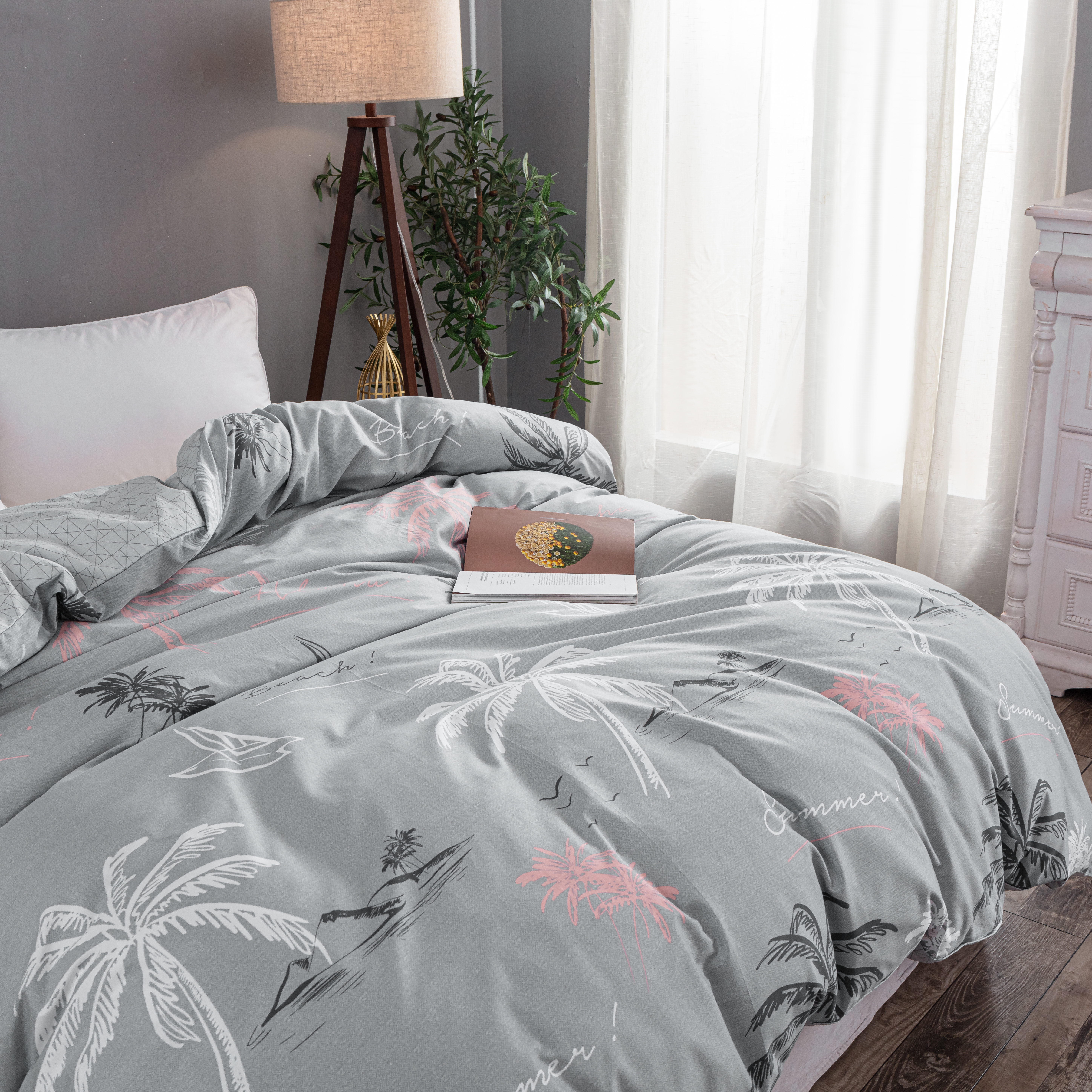 Holiday Beach Grey Print 32S Thickened Cotton 4-Piece Set 200*230 Specification drawing