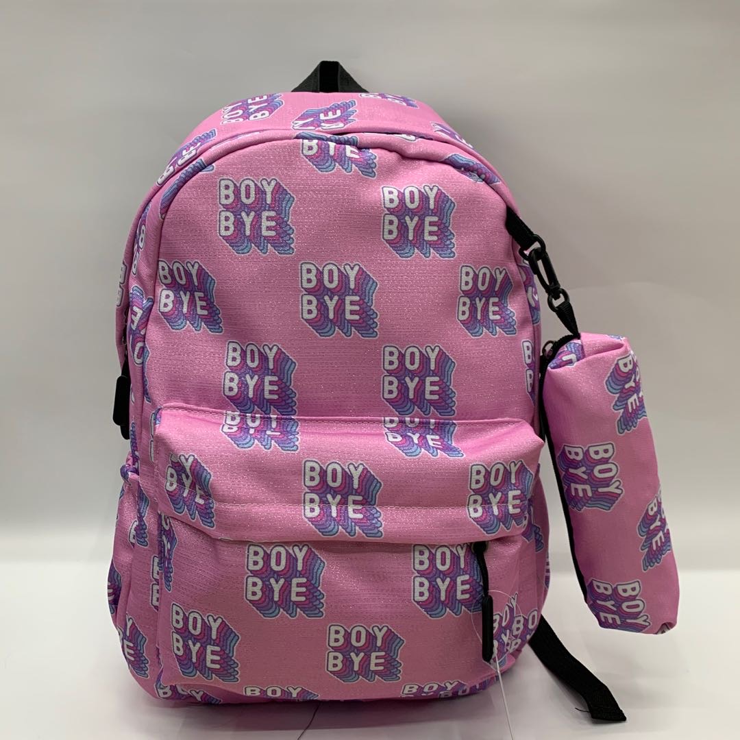 A 2-piece set of pink English girl backpacks, schoolbags and pen cases