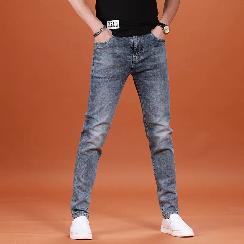 Men's slim-fitting skinny jeans, light-colored washable and versatile