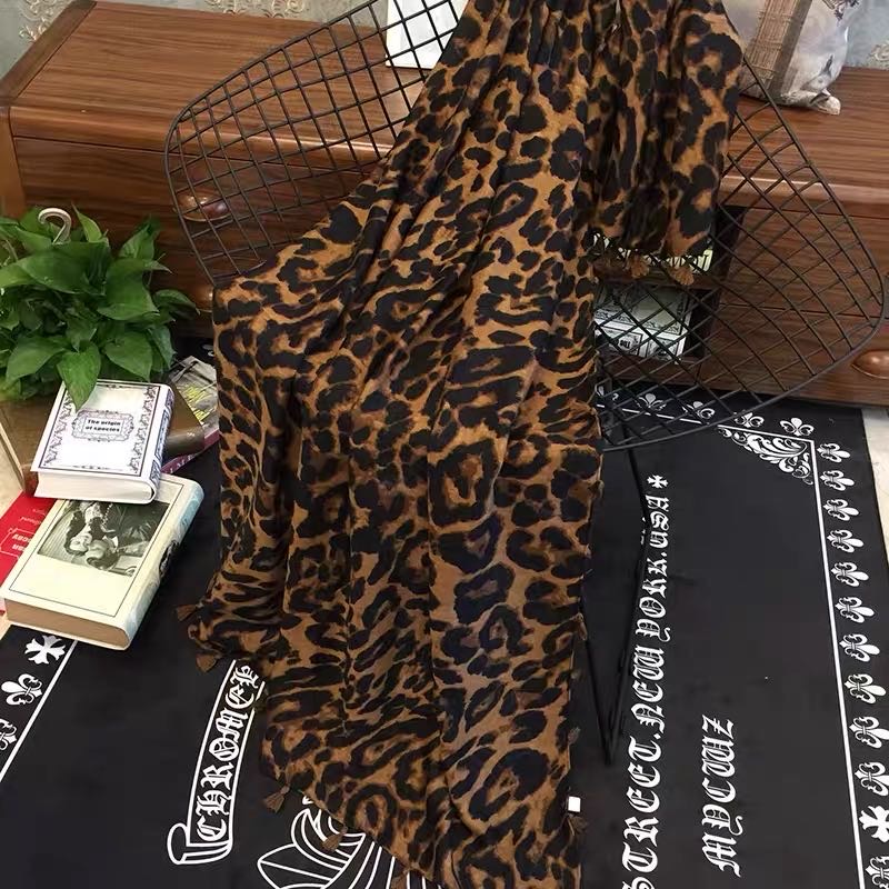 Brown Leopard Print Long Scarf Shawl Dual-Use Ladylike Fashion Specification drawing