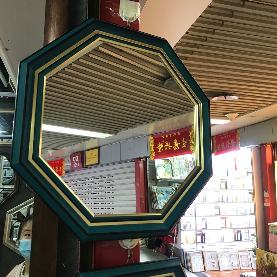 美式卫浴镜复古玄关装饰洗手间厕所卫生间浴室镜子八边形梳妆壁挂