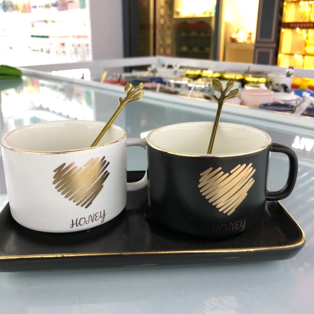 咖啡杯碟套装欧式奢华陶瓷杯带勺咖啡