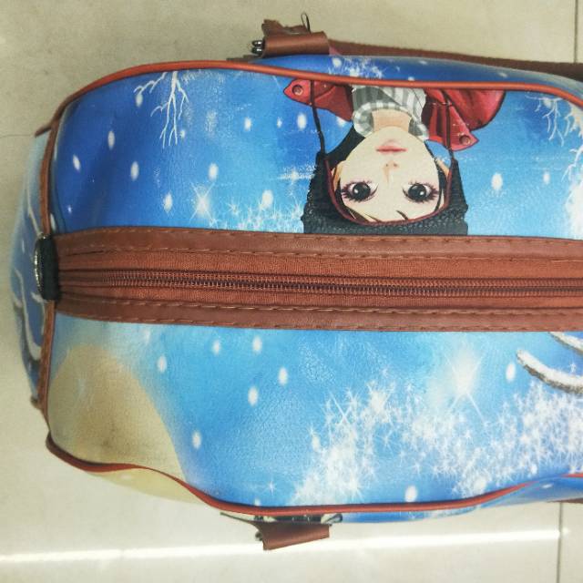 Factory Direct Sales Fashion Mass Canvas Casual Simple Ladies Cartoon Girl Head Handbag Specification drawing