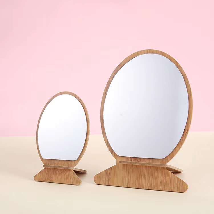 台式化妆镜桌面可爱梳妆镜便携迷你随身小镜子木质公主镜装饰镜