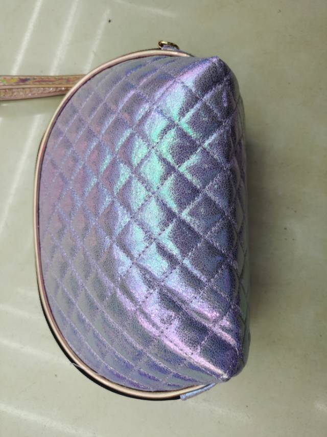 紫色格子半圆pu化妆包