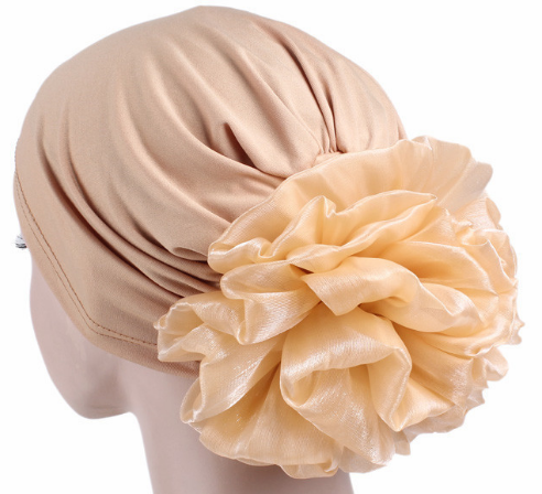 Women's Fashion Trend With All The Muslim Retro Big Bud Back Flower Elastic Headscarf Specification drawing