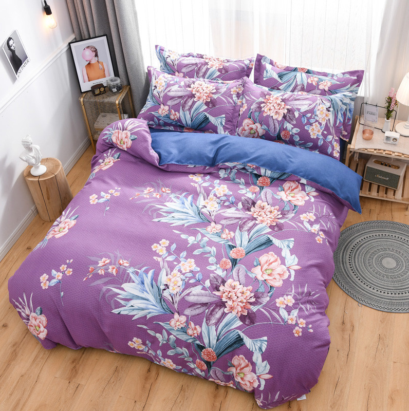 Ins Style Flower Plant Printing Simple Design Ab Layout Plush Cotton Four-Piece Set