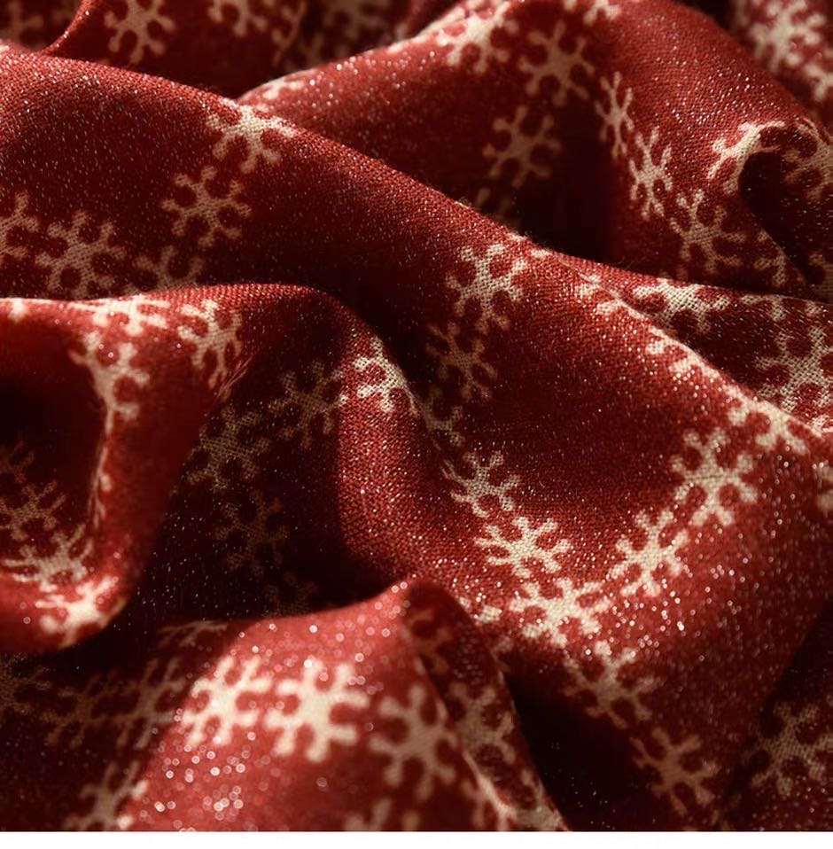 双色可选雪花图案印花围巾丝巾长款披肩细节图