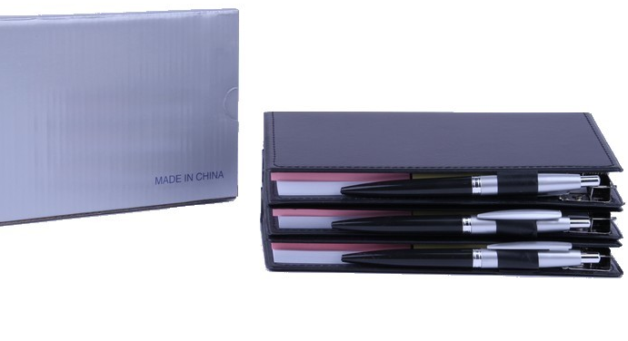 Leather-covered combination notepad with pen and sticky notes for student office details Picture