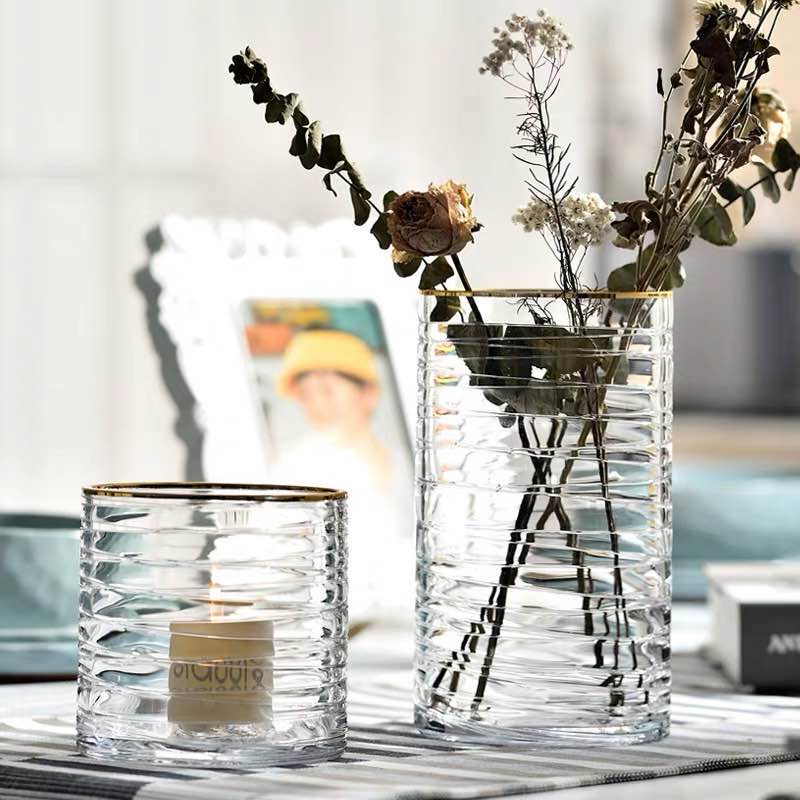 Ins-style home glass vase, fresh and simple style gilded glass candlestick factory direct sales