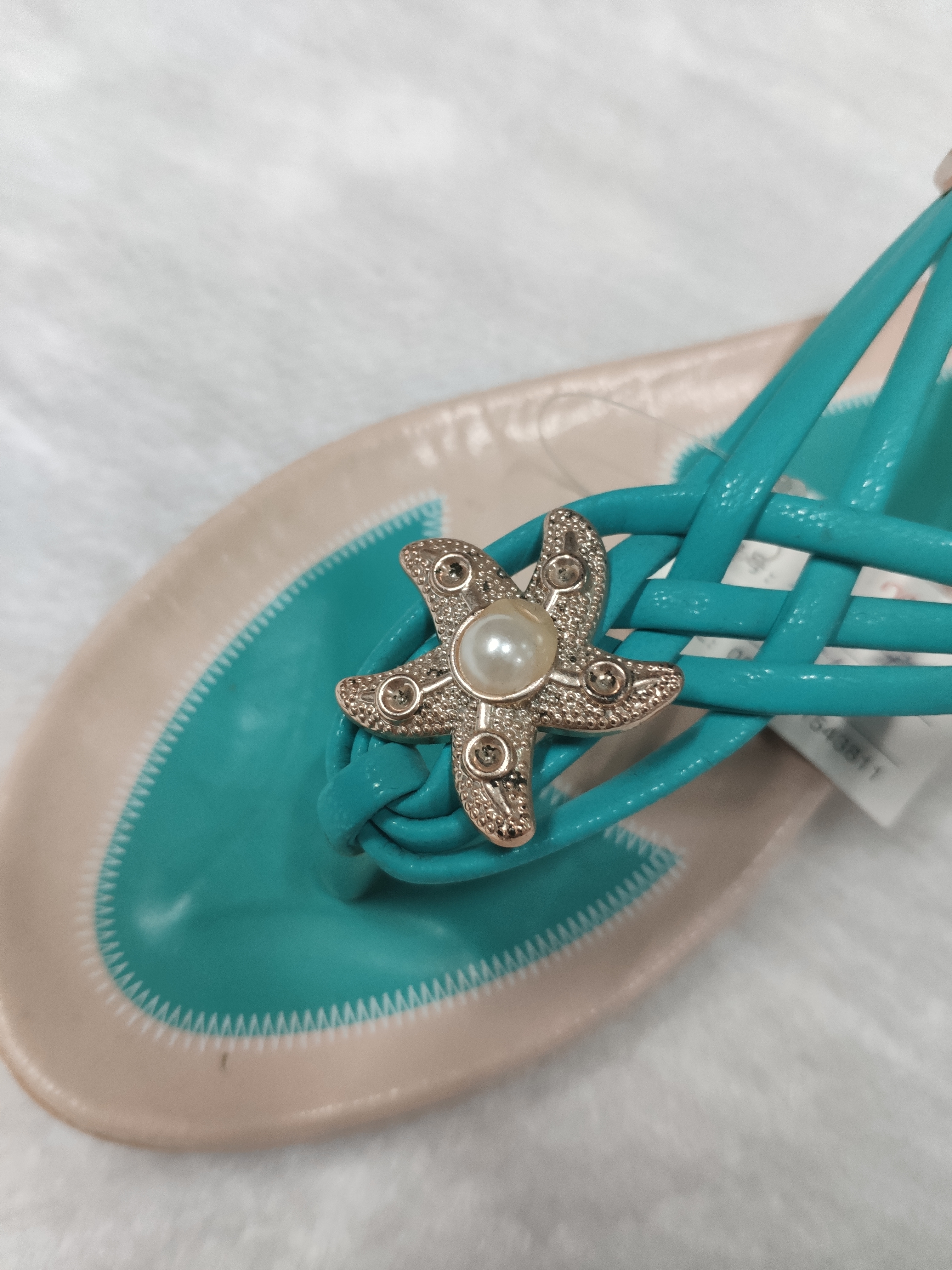 Foreign Trade Wholesale Summer Women's Herb-Blue Starfish Pinch Flat Elastic Sandals Specification drawing