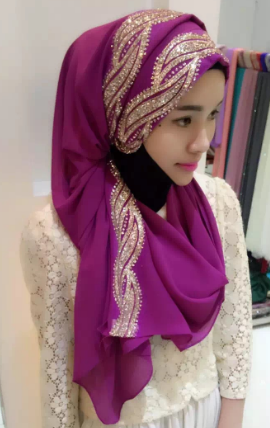 Women's Fashion Trend All Wear Muslim Diamond Chiffon Scarf Shawl full figure