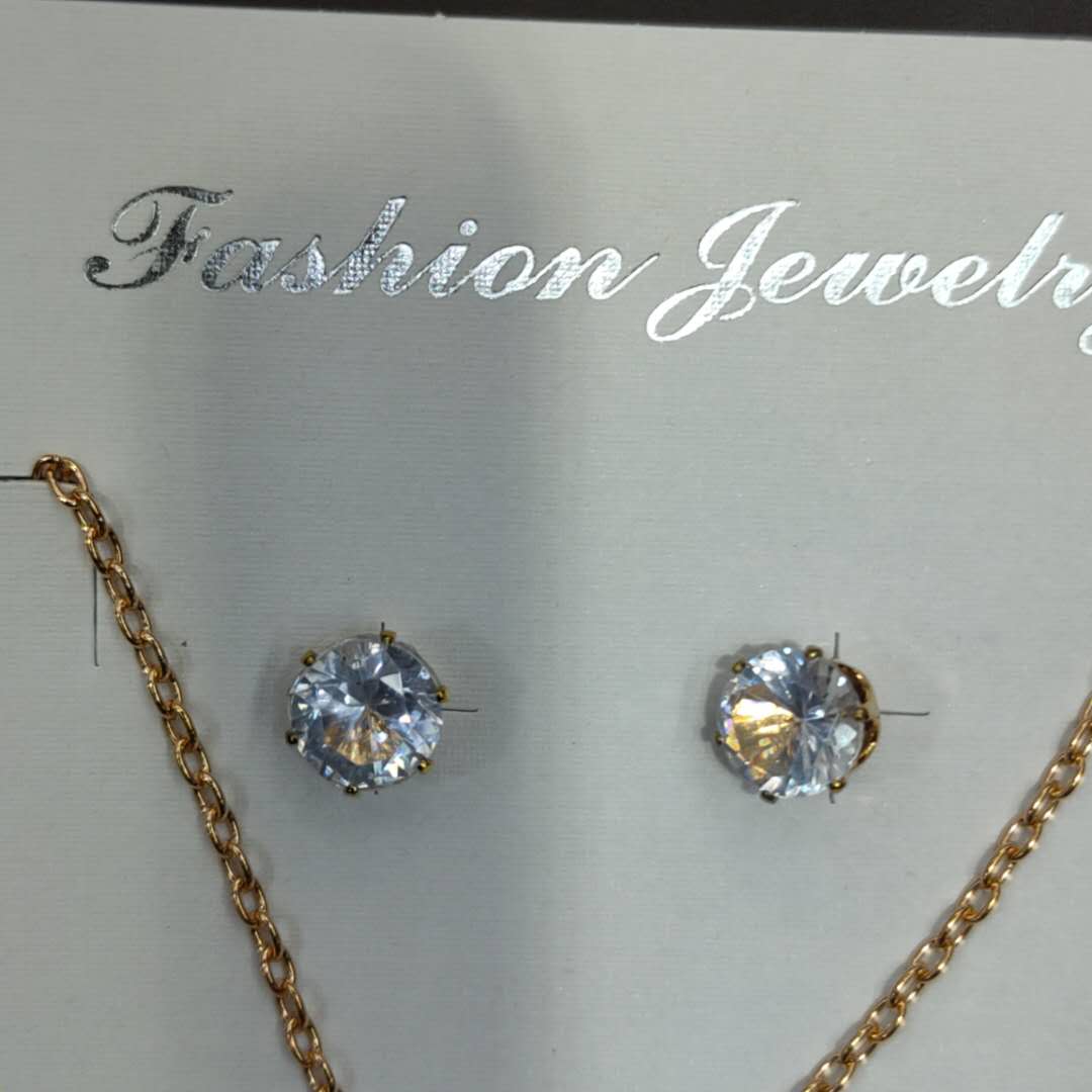 Selling Classic Lady Temperament Gold Alloy Love Jewel Necklace Crystal Stud Earrings Set Chain Specification drawing
