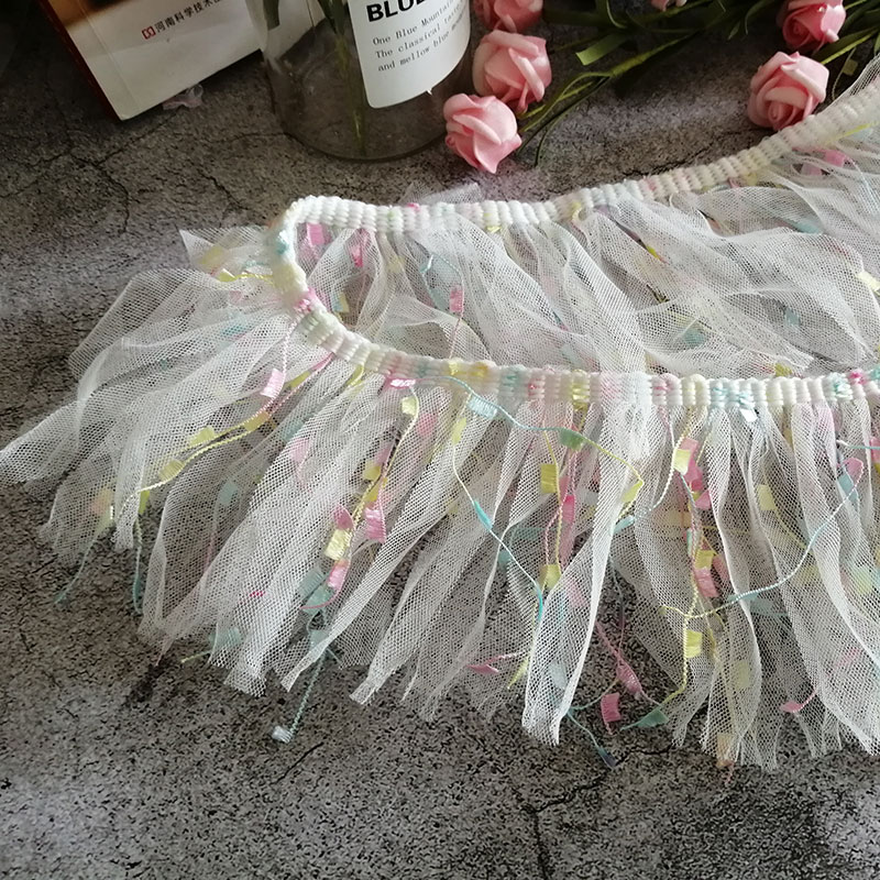 A super cute and fairy-like white macaron tassel and beaded children's doll lace mesh dress Specification image