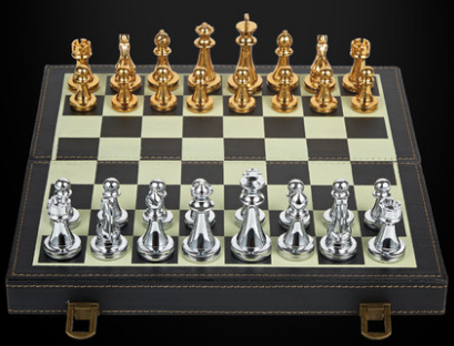 国际象棋、高档实心金属国际象棋儿童学生成人比赛专用西洋棋皮木质折叠棋盘