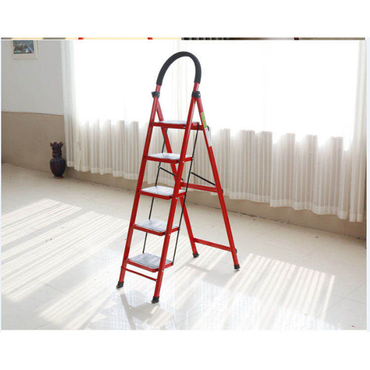 D型红色钢管折叠梯D型红色钢管折叠梯耐用不易变形防滑胶垫设计产品图