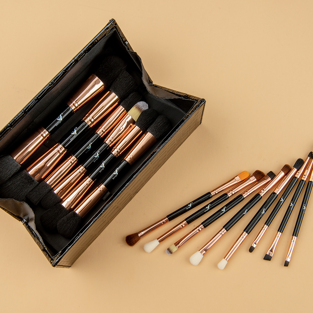 14 black and gold rose double-headed brush makeup brush set, portable box set, complete set of black makeup pens, beginner makeup artist complete set Specification image
