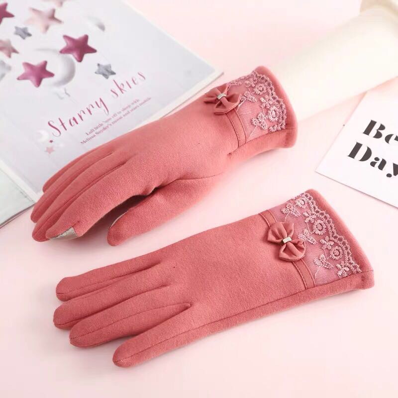 手套女冬可爱韩版学生加绒露两指触屏毛绒ins潮分指手套短款