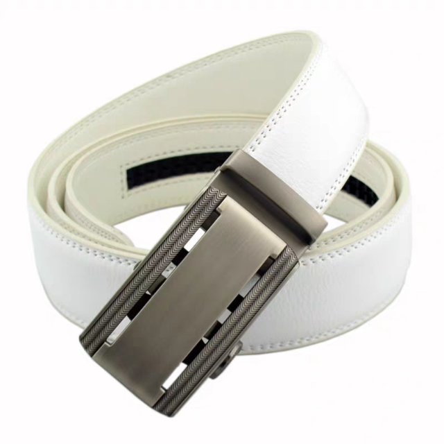 Fashionable new women's belt, cowhide, smooth buckle plate, automatic buckle belt, genuine leather 3.5 white details Picture