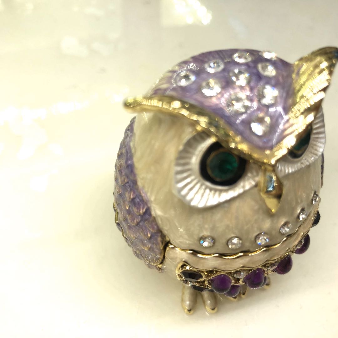 紫猫头鹰合金首饰盒婚庆礼品摆件工艺品镶嵌水晶摆件产品图