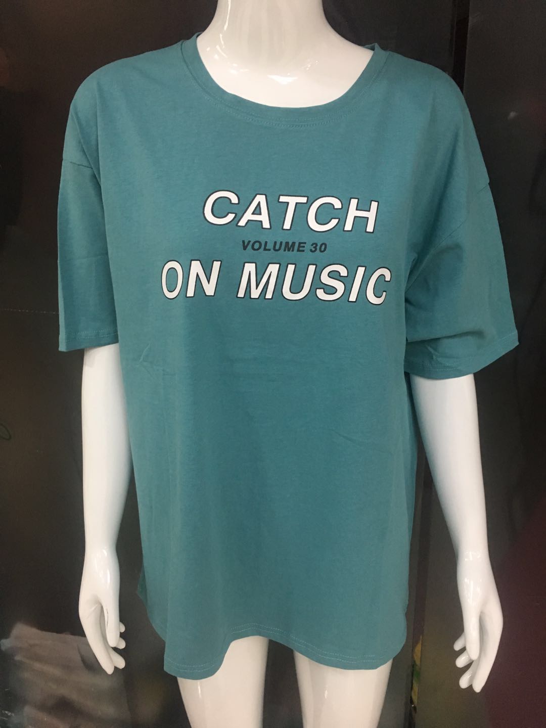 Foreign trade new fashion trend round collar blue cotton blouse T-shirt thumbnail