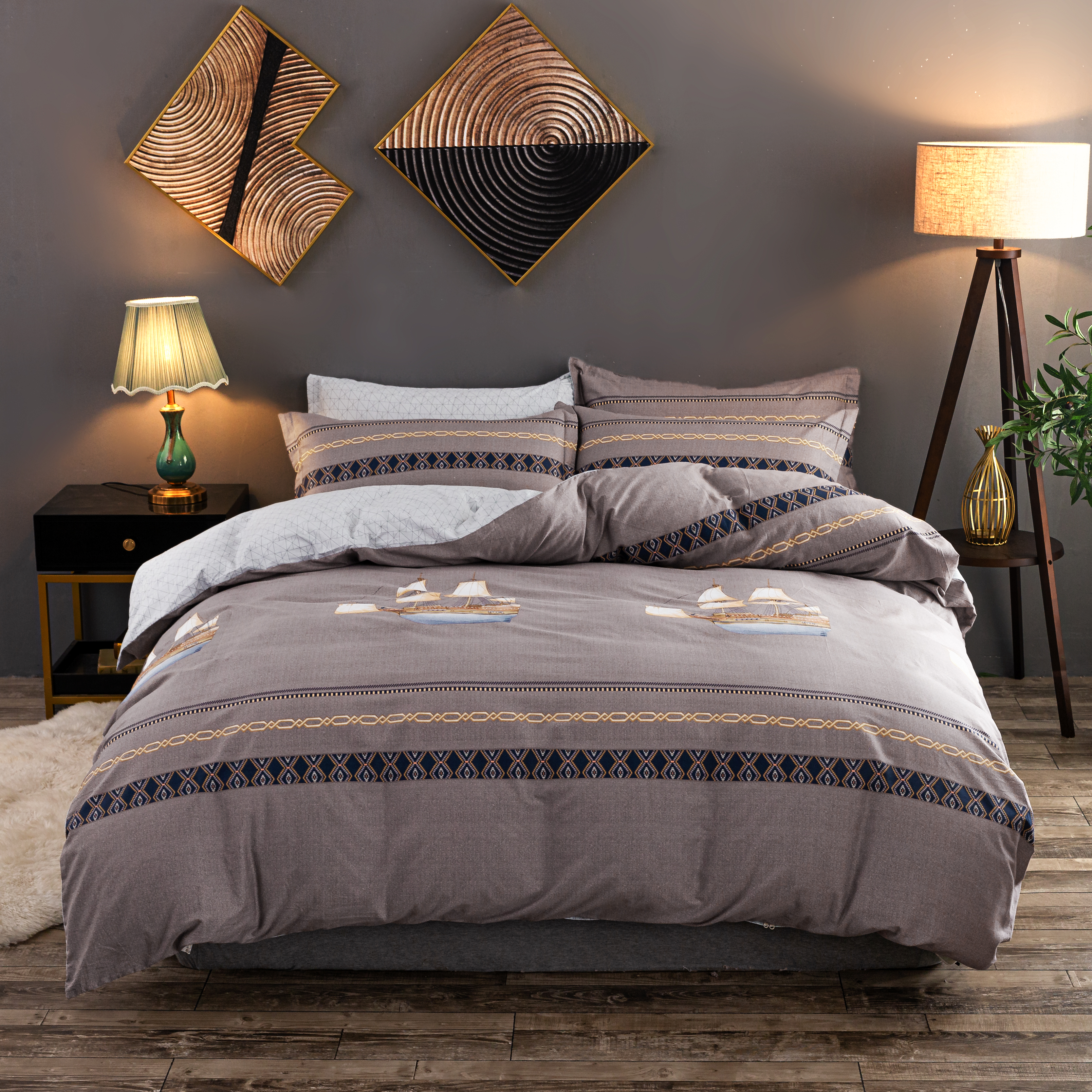 Cape No. 7 Brown Print 32s Thickened all-cotton Four-piece Set 200*230 Specification image