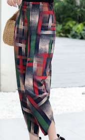 夏季薄款直筒显瘦裤子拼接中年印花哈伦裤女妈妈宽松休闲裤