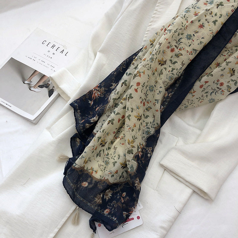 Fashion Casual Trend All Floral Korean Scarf Fringed Cape details Picture