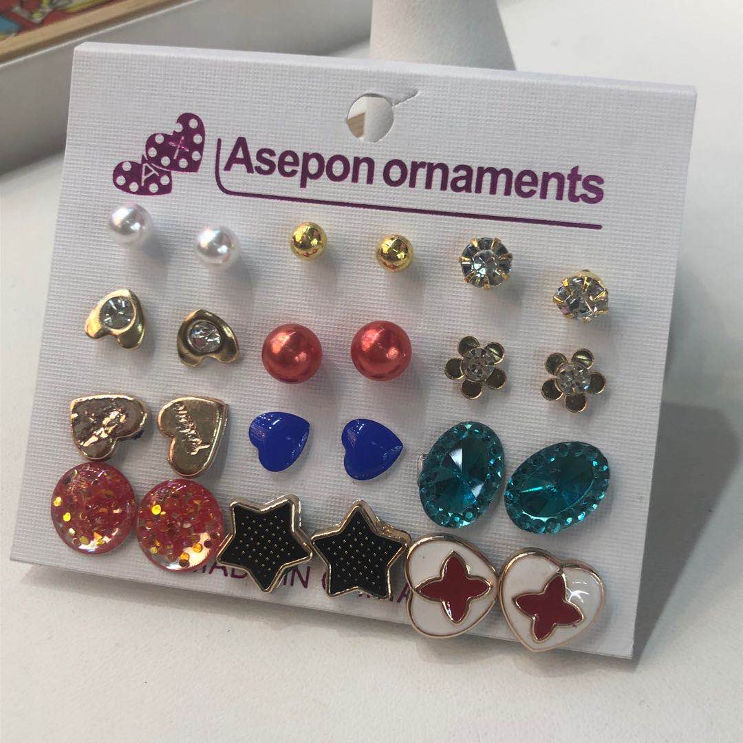 日韩新款森系混搭彩色几何图形耳环保色防过敏耳坠耳环图