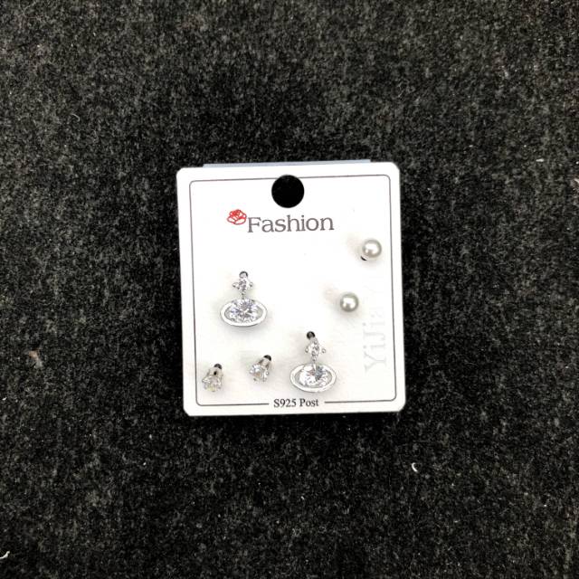 Globe stud earrings combination earrings zircon pearl earrings are a fashionable trend