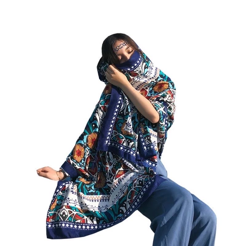 Ethnic Style Embroidered Scarf Shawl Silk Scarf Thin Lady details Picture