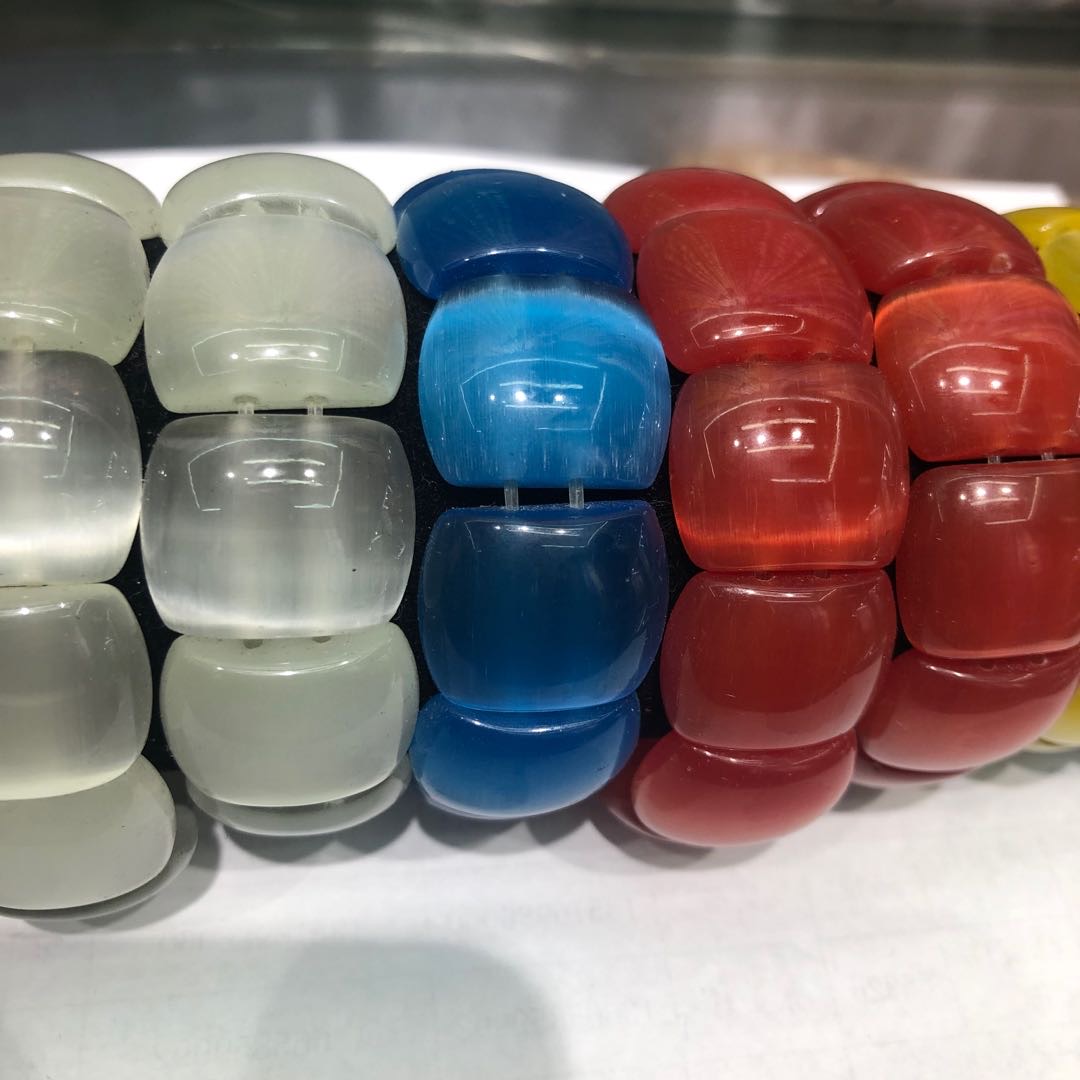 手排猫眼石手镯首饰多色高档皮质手链产品图