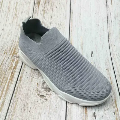 Plain Horizontal Pattern Women Spring And Autumn New Running Shoes Breathable Flying Woven Casual Shoes