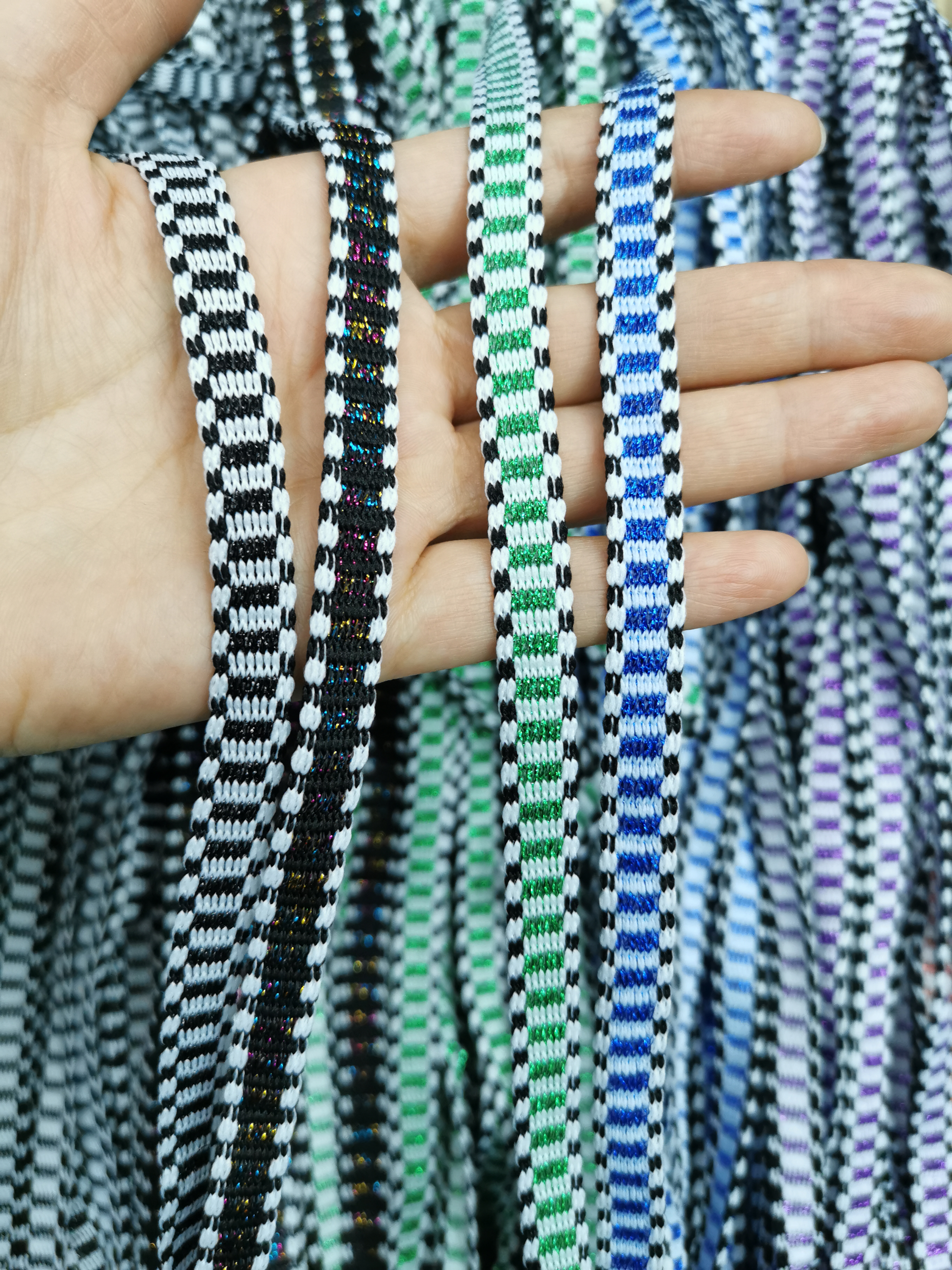 One centimeter special colored gold knitted tape series, woven tape, colored tape, decorative tape, lace, in stock details Picture