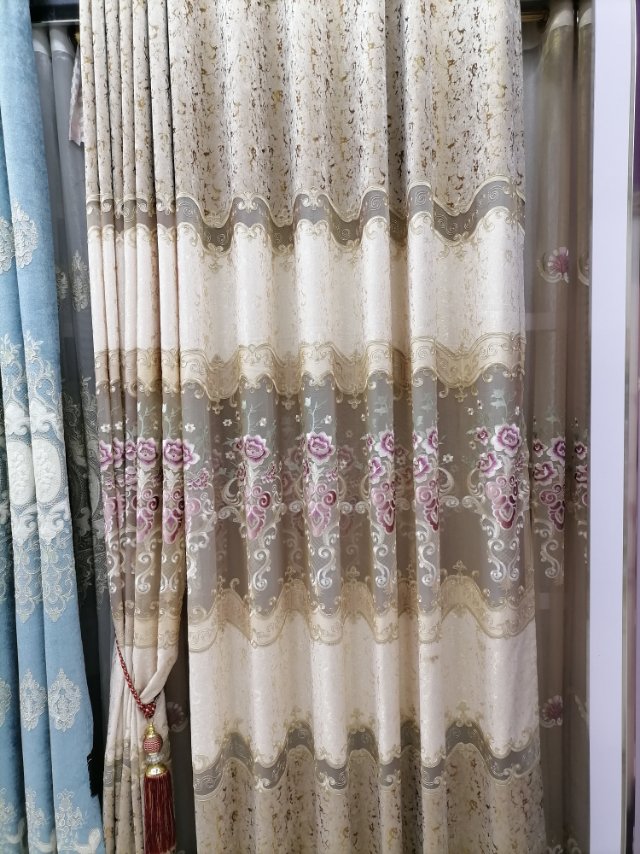 Curtain Shading Simple Living Room High-Grade Bedroom Atmosphere Embroidered Flower European Curtain Finished Double Yarn
