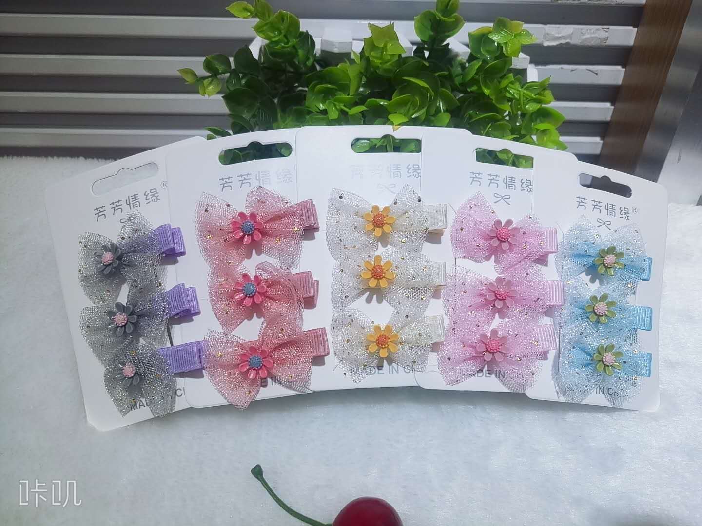 韩版时尚小花可爱网纱夹亮粉点缀超仙系列