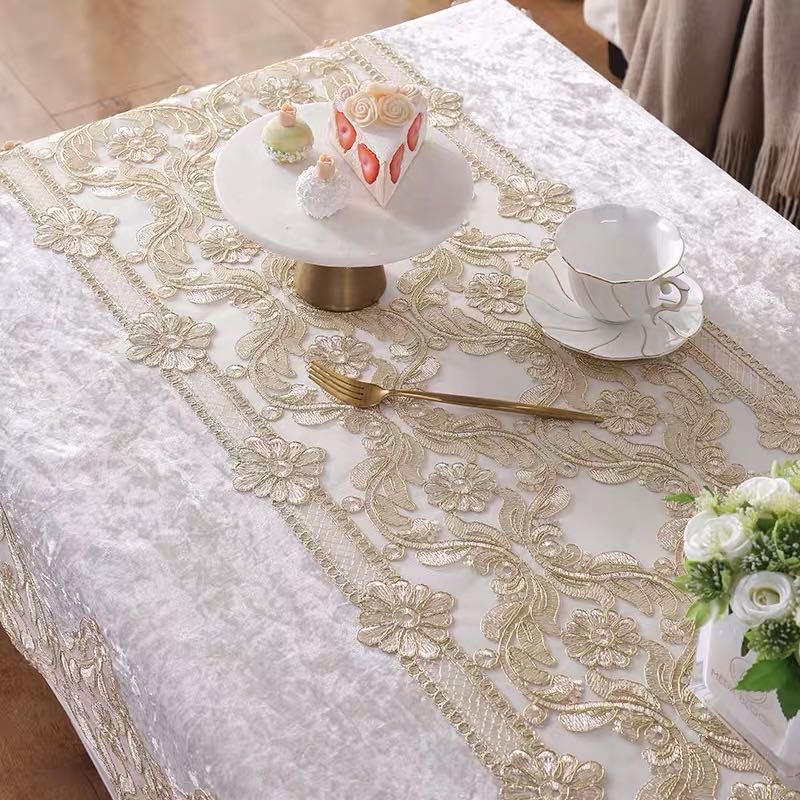 Velvet fabric coffee table, tablecloth, lace European-style living room table cover details Picture