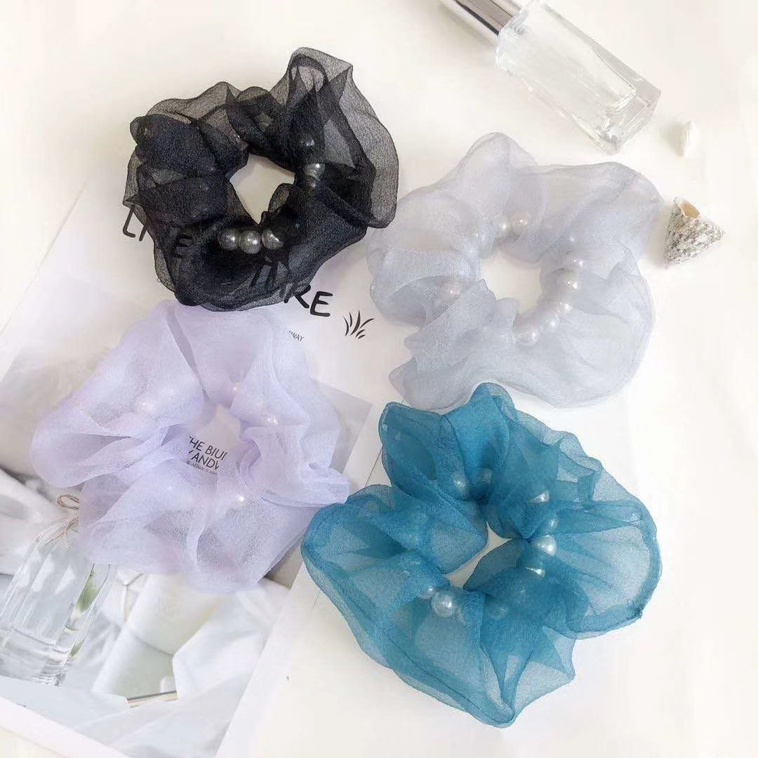 法式小仙女欧根纱甜圈大肠圈复古可爱ins糖果色chic发圈头绳皮筋产品图