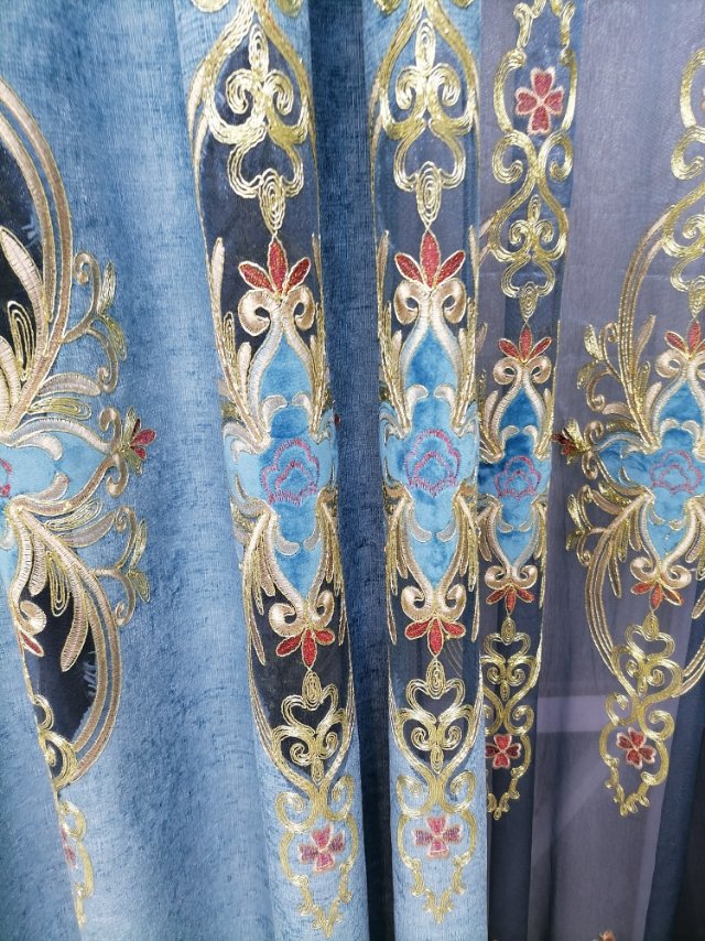 Curtain Shading Simple Living Room High-Grade Bedroom Atmosphere Water-Soluble Embroidery European Curtain Finished Double Layer With Yarn details Picture