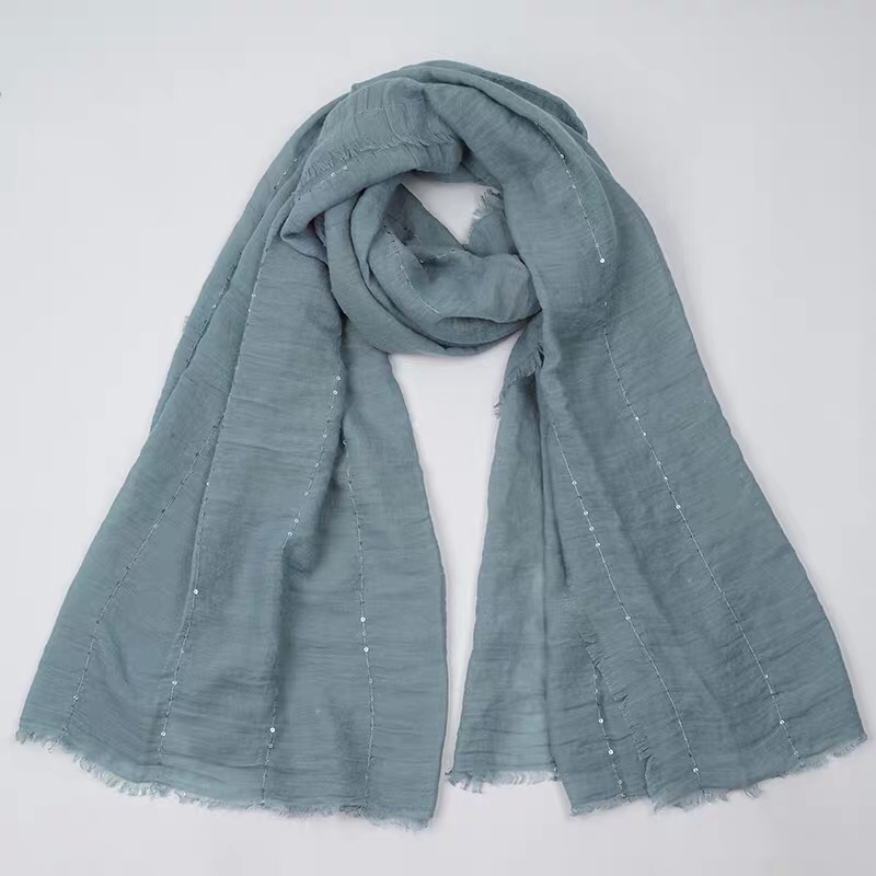 Women's Fashion Trend Gray Green Forest Silk Scarf Spring And Autumn New All Matching Solid Color Sequin Scarf