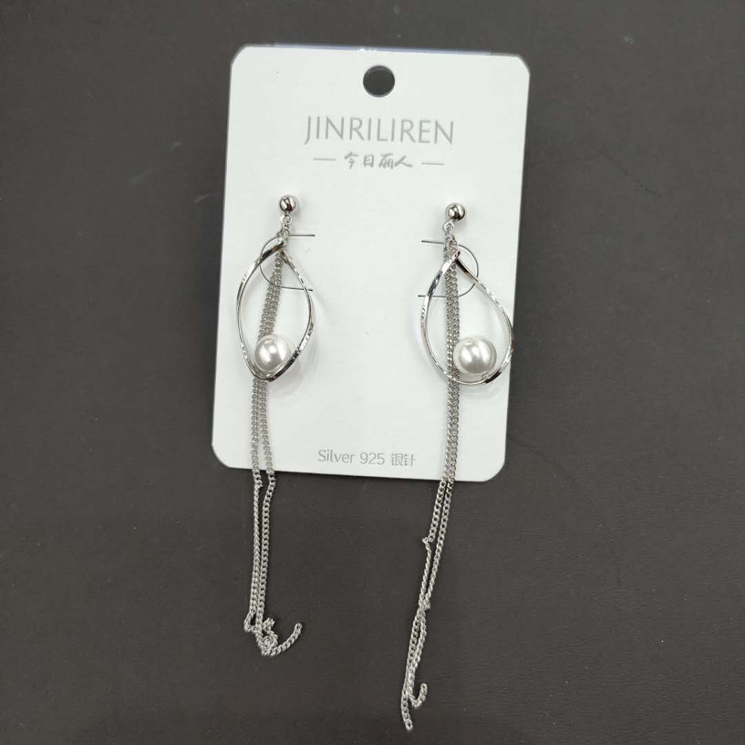 Today Beauty series silver copper ring big pearl claw chain 925 sterling silver needle earrings