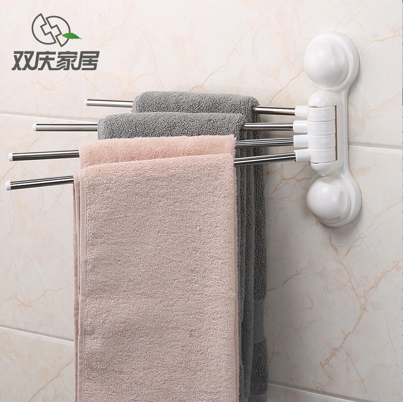 厕所免打孔浴室毛巾架吸盘卫生间毛巾挂架挂杆旋转壁挂式挂毛巾杆