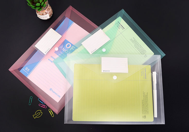 File bag with label insert bag, storage bag, A4 transparent snap bag, plastic file bag, office materials, official document bag, for students