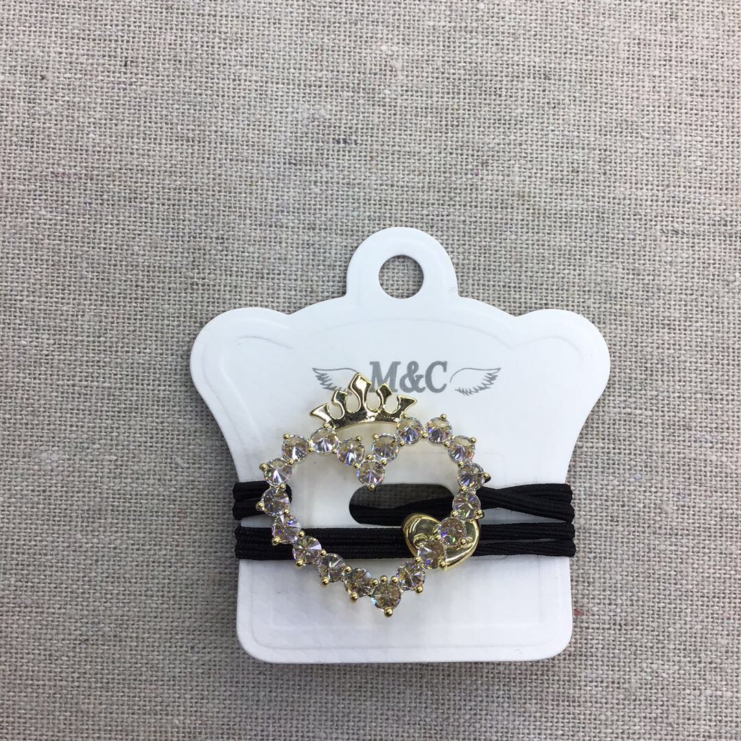 Korean-style diamond-encrusted crown heart-shaped double-strand nylon black rubber band