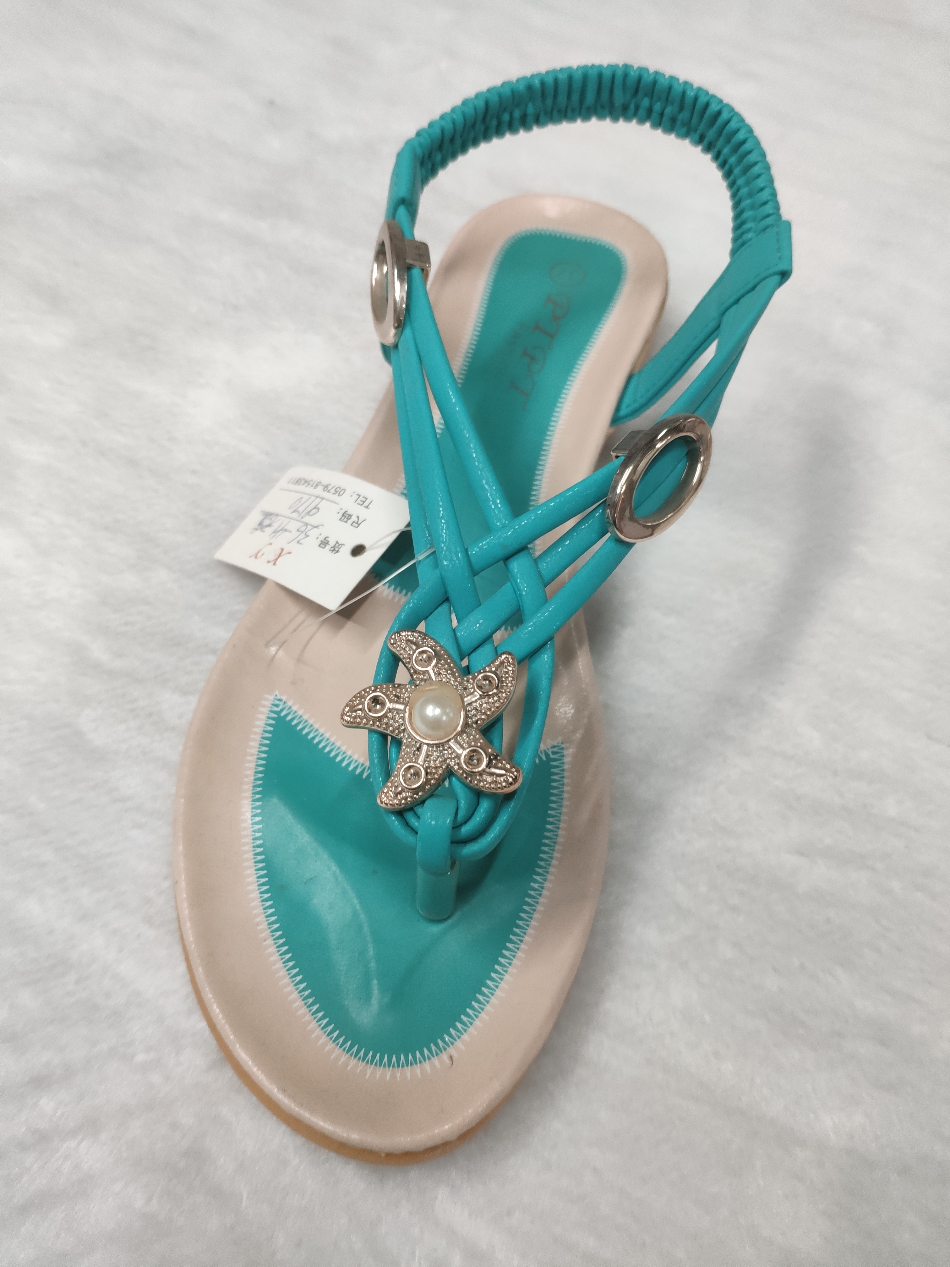 Foreign Trade Wholesale Summer Women's Herb-Blue Starfish Pinch Flat Elastic Sandals
