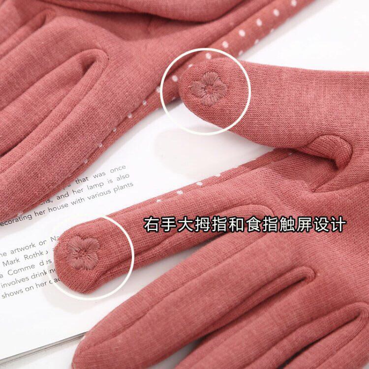 手套女秋冬季韩版波点纽扣触屏加绒保暖骑车手套开车防寒均码手套细节图