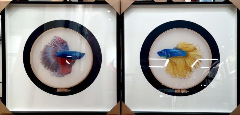 相亲相爱纯手工刺绣二联装绣画红木实制相框刺绣画