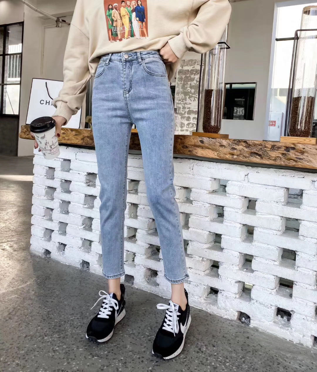 浅色蓝色牛仔裤女直筒宽松高腰显瘦九分裤裤子春秋2020年新款细节图