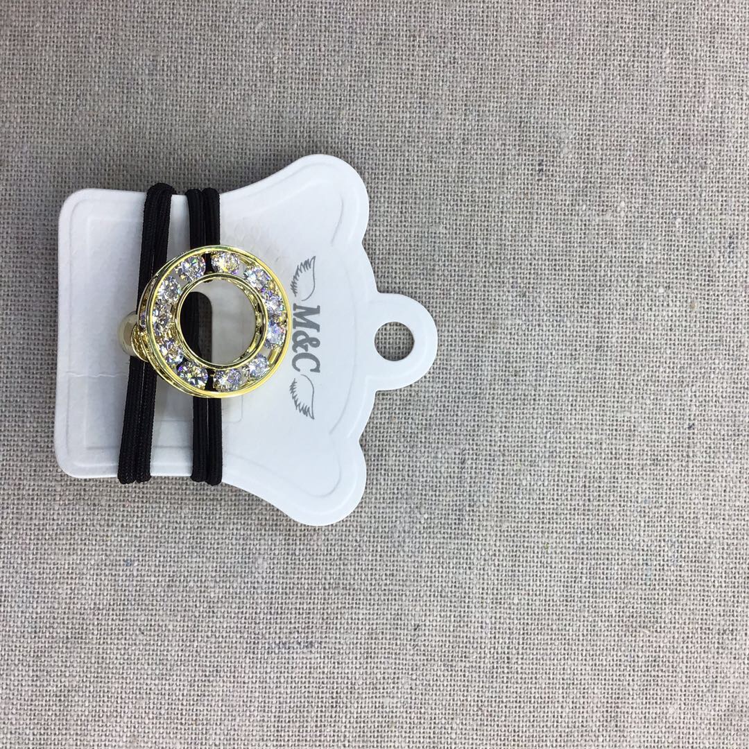 Korean-style diamond-encrusted round double-strand black nylon rubber band